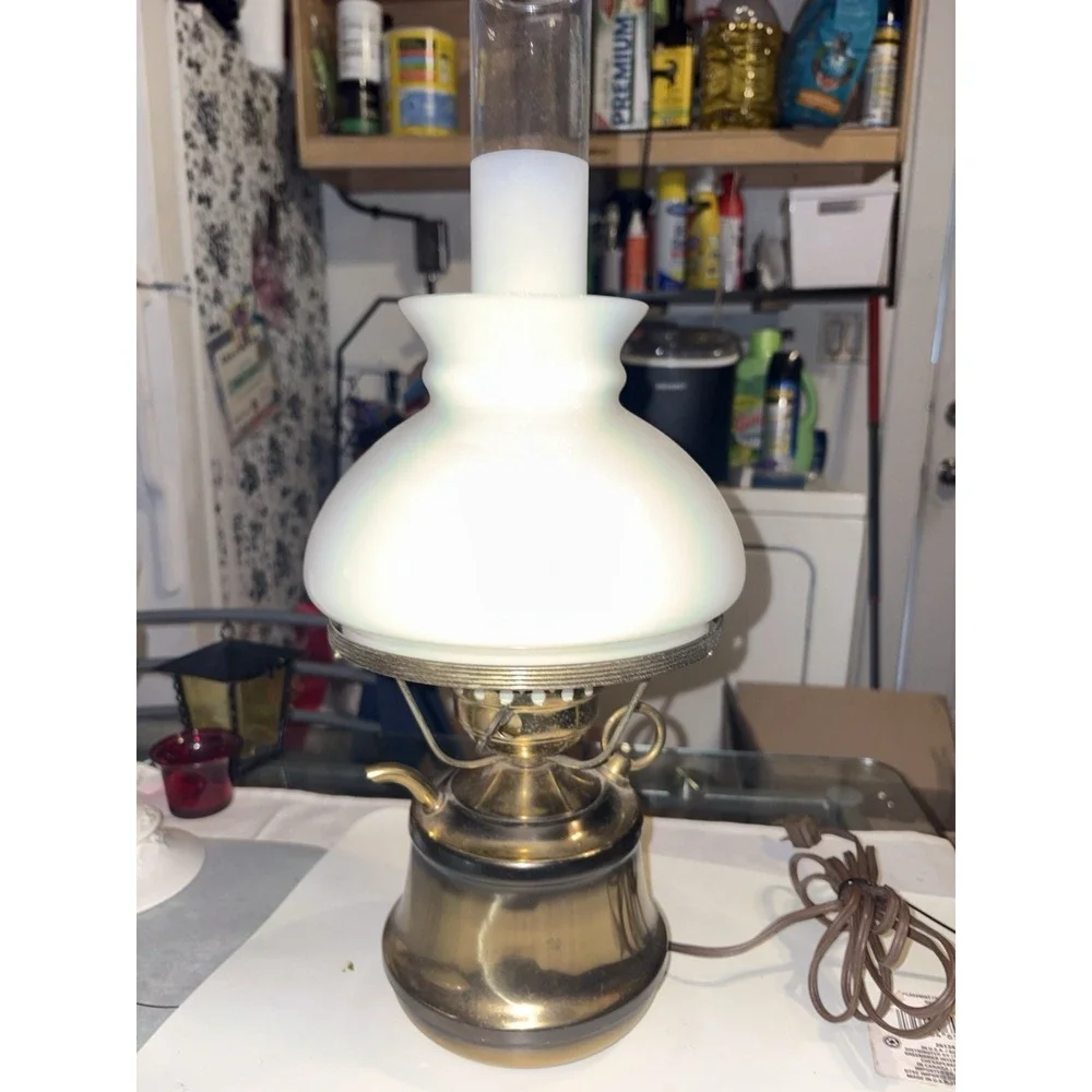 Vintage Brass Hurricane Electric Lamp 19